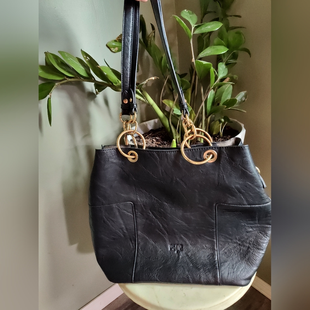 ESPE Black Vegan Leather Tote Bag
